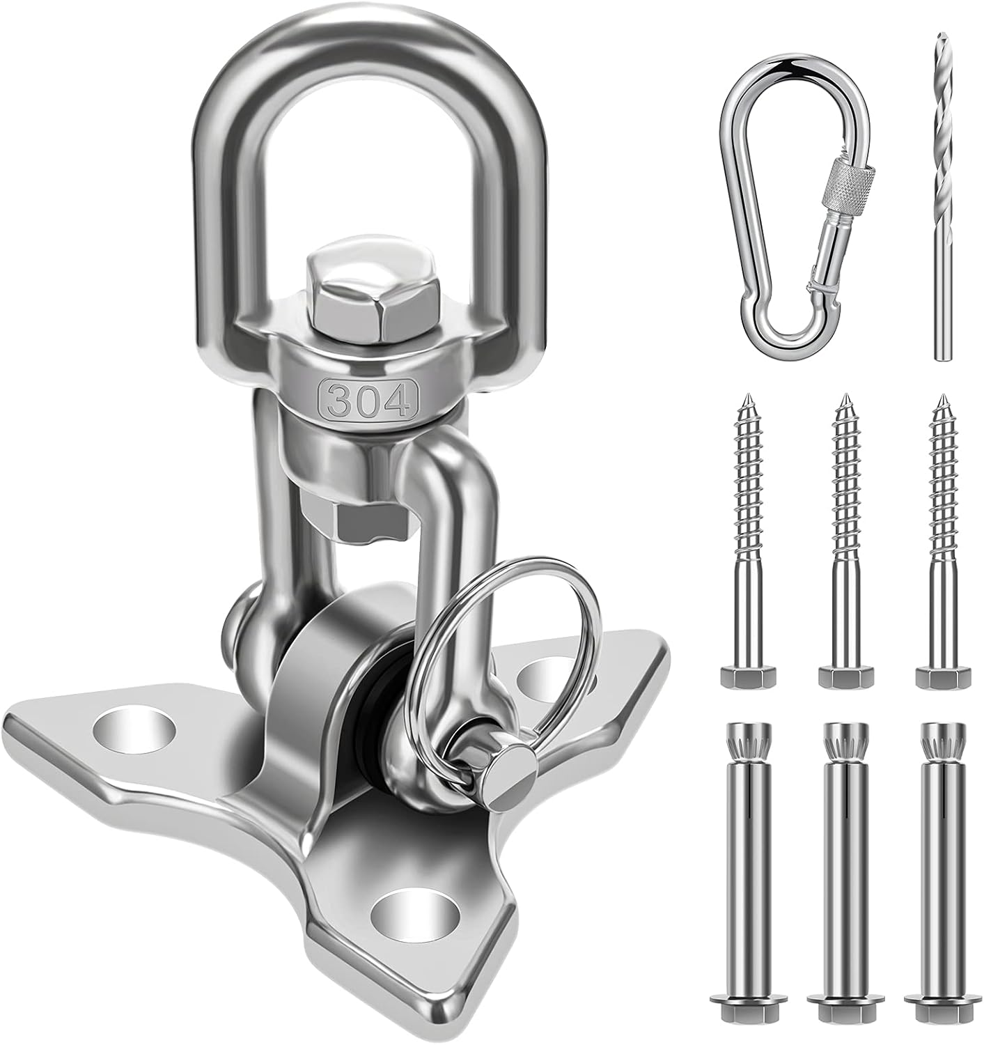 Deckenhaken Mit Sus304 Edelstahl 450 Kg Kapazität 360 ° Drehbar, Deckensets Holzbeton Für Hängematten-hängehaken-kit Mit Karabiner Und Schrauben