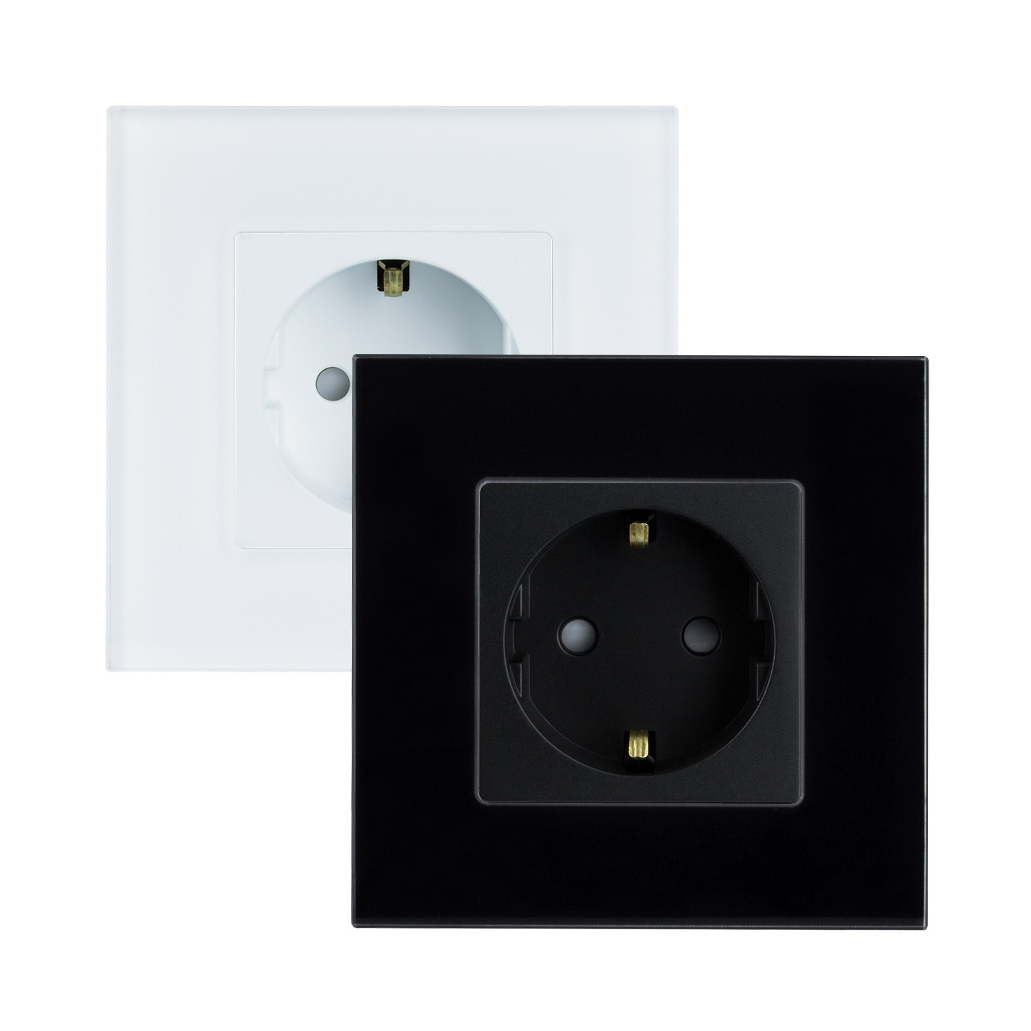 Schukostecker Typ F Mit Modern Glasrahmen Schwarz