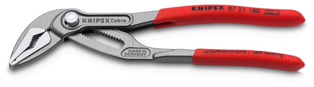 KNIPEX 87 51 180 Cobra® ES Wasserpumpenzange extra-schlank mit rutschhemmendem Kunststoff überzogen grau atramentiert 180 mm