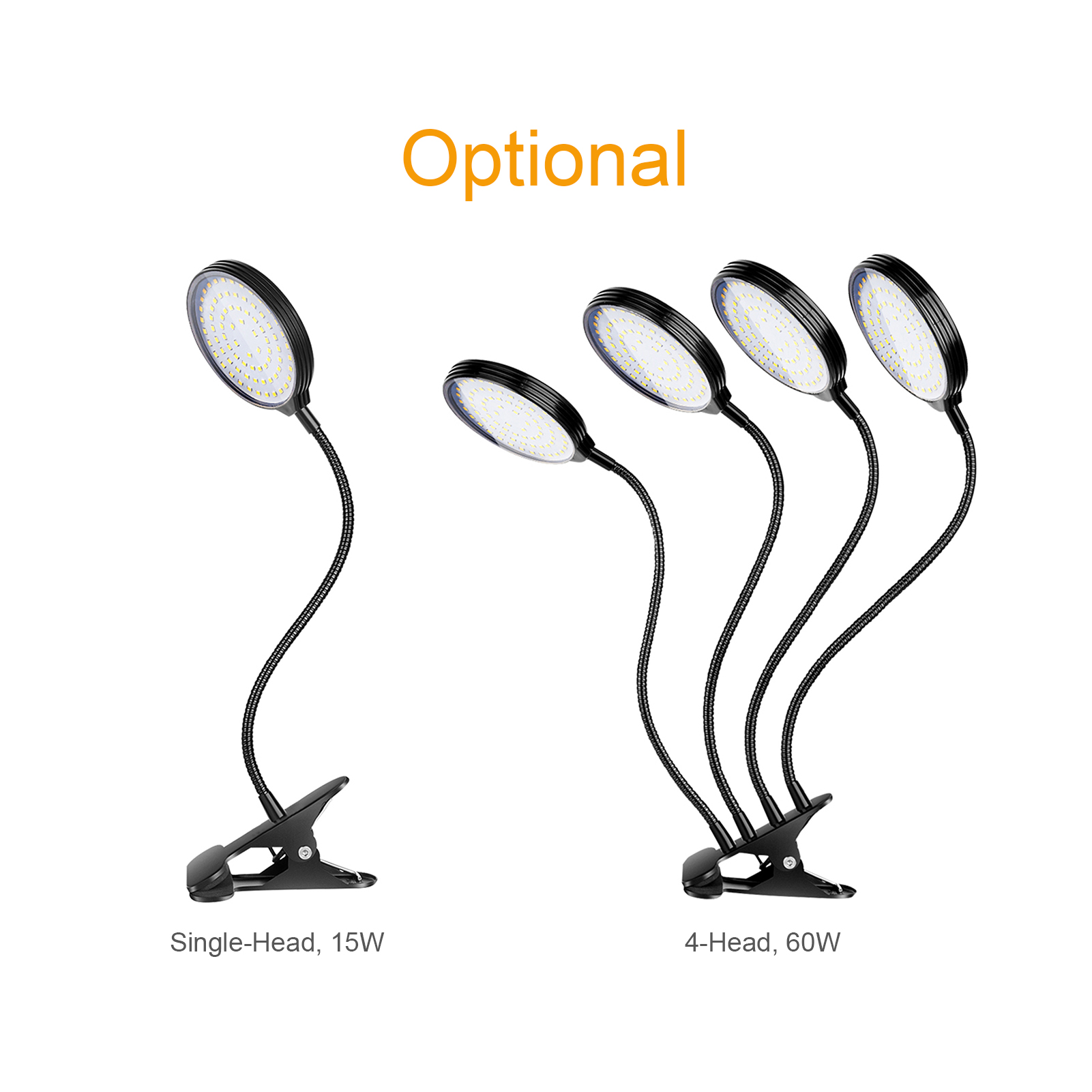 60w Led-pflanzenlampe Für Zimmerpflanzen, 4 Rote Und Blaue Led-köpfe, Automatische Ein-/ausschaltfunktion, 4/8/12h Timer, 3 Beleuchtungsmodi, 5 Helligkeitsstufen, Ip66 Wasserdicht, Zum Anklemmen, Für
