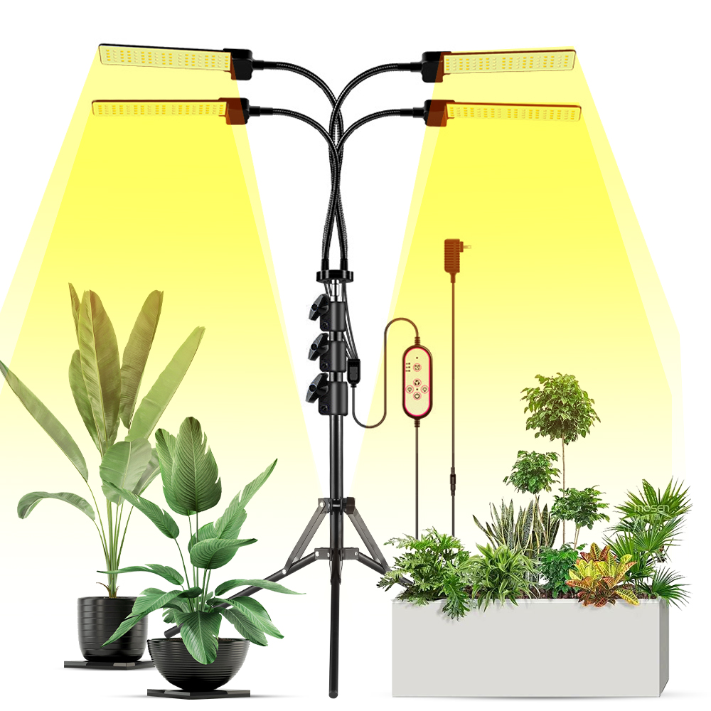 3-flammige Led-pflanzenlampe Für Zimmerpflanzen: Vollspektrum, 3 Beleuchtungsmodi, 5 Helligkeitsstufen, 3 Timer, Höhenverstellbares Stativ, 360° Flexibler Schwanenhals Und Fernbedienung Für Optimales