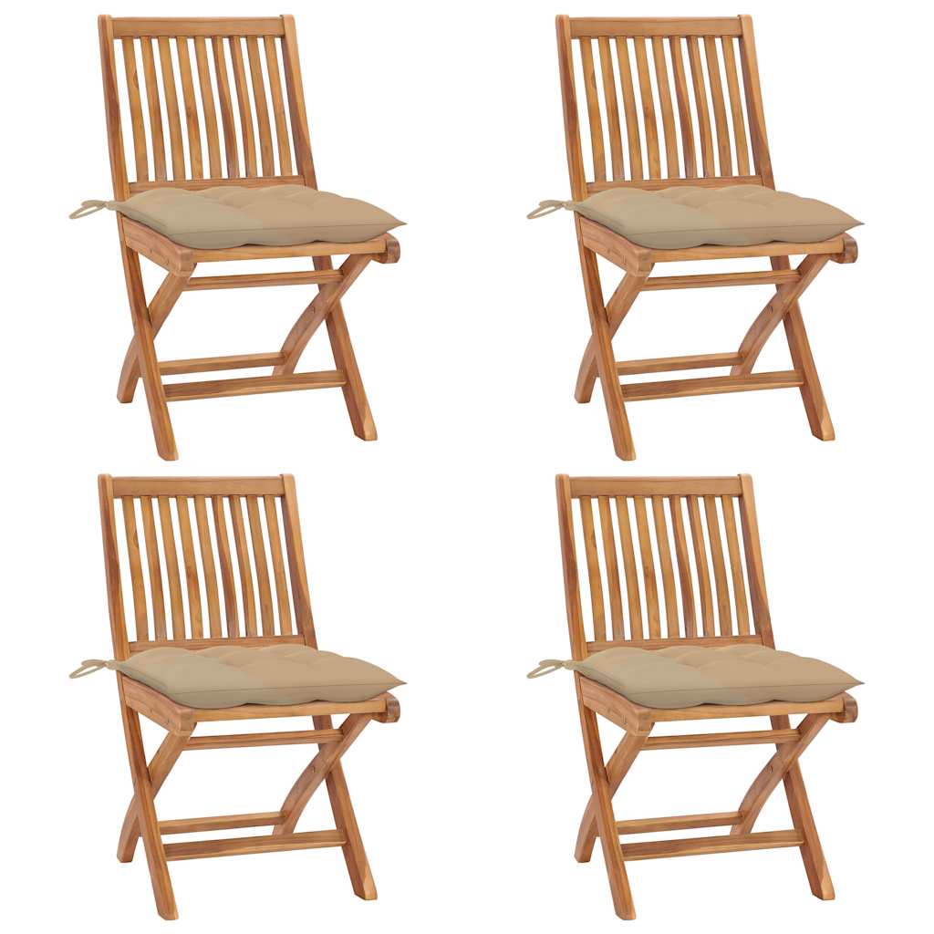 Vidaxl Folding Chairs With Cushions 4 Pcs Solid Teak Wood (2x315105+314870)