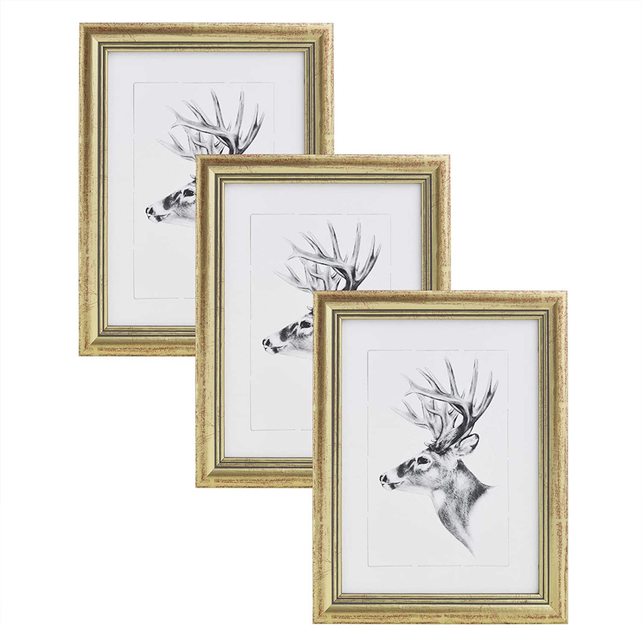 3er Set 30x45cm Bilderrahmen Artos Stil Holz Rahmen Fotogalerie Glasscheibe, Gold - Woltu