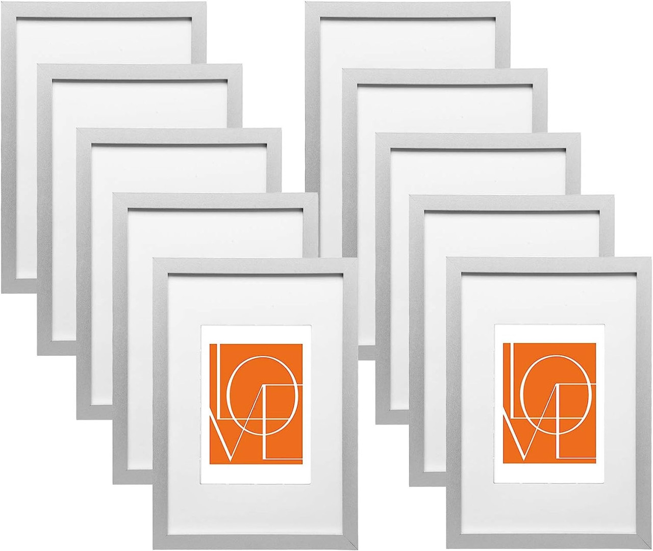 Woltu 10er Set Bilderrahmen Fotorahmen Holzrahmen 15x20 Cm, Fotogalerie Mit Papier-passepartout, Aus Mdf Platte，silber
