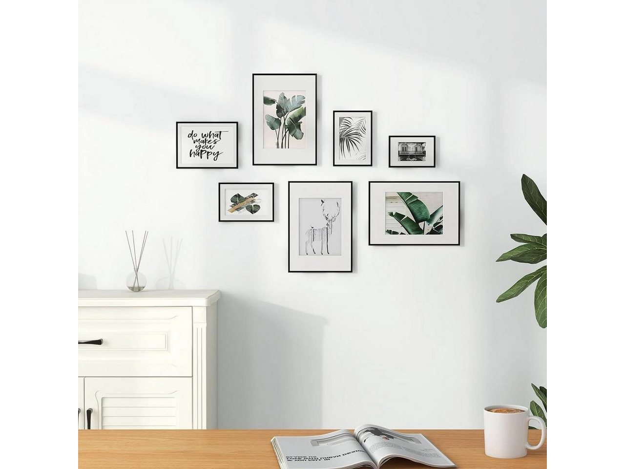 8er Bilderrahmen 21x29.7cm A4 Fotorahmen Mit Ständer Aluminium Silber Matt Posterrahmen Mit Passepartout Aufhängen/aufstellen, Metall Rahmen Mit Plexiglas, Schwarz - Woltu