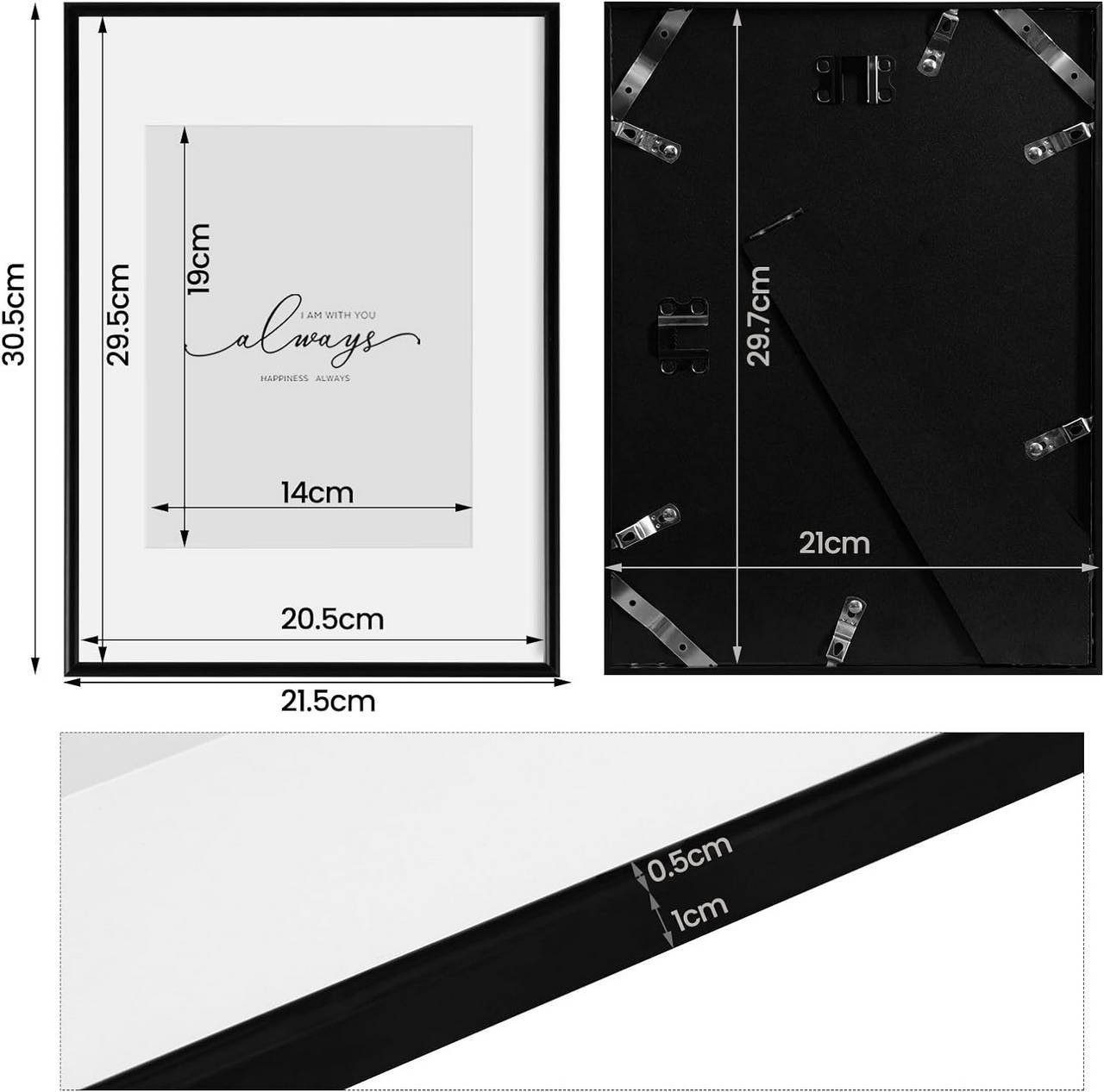 8er Bilderrahmen 21x29.7cm A4 Fotorahmen Mit Ständer Aluminium Silber Matt Posterrahmen Mit Passepartout Aufhängen/aufstellen, Metall Rahmen Mit Plexiglas, Schwarz - Woltu Bild 2