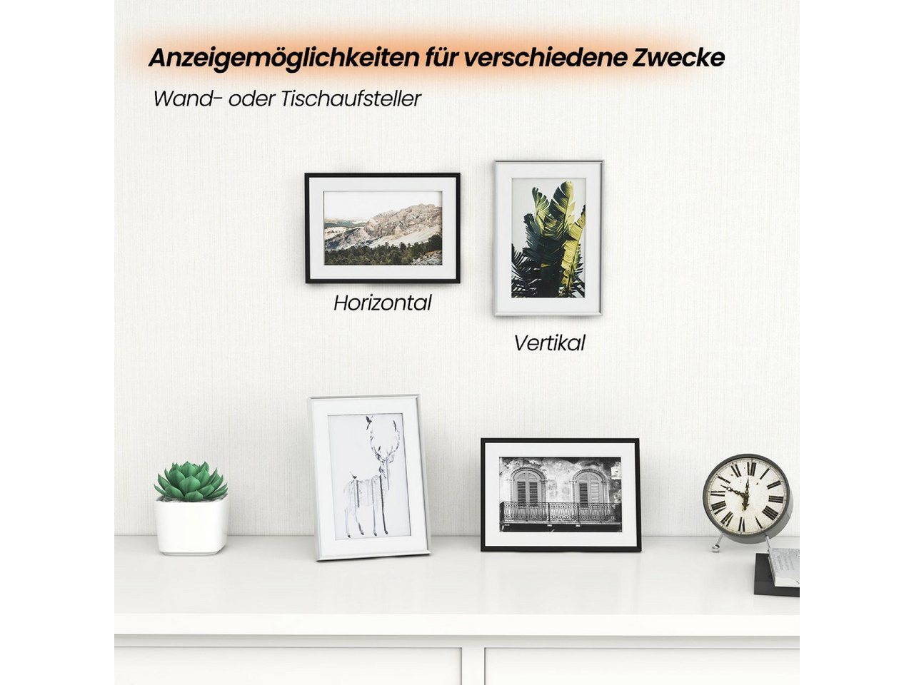 8er Bilderrahmen 21x29.7cm A4 Fotorahmen Mit Ständer Aluminium Silber Matt Posterrahmen Mit Passepartout Aufhängen/aufstellen, Metall Rahmen Mit Plexiglas, Schwarz - Woltu Bild 3