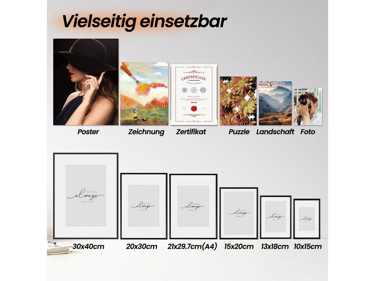 8er Bilderrahmen 21x29.7cm A4 Fotorahmen Mit Ständer Aluminium Silber Matt Posterrahmen Mit Passepartout Aufhängen/aufstellen, Metall Rahmen Mit Plexiglas, Schwarz - Woltu Bild 5