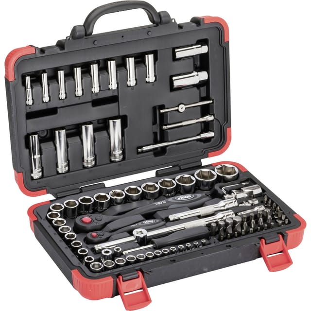 VIGOR Steckschlüssel-Satz V1706N ∙ Vierkant hohl 6,3 mm (1/4 Zoll), Vierkant hohl 12,5 mm (1/2 Zoll) ∙ Außen-Sechskant Profil, Innen TX Profil, Kreuzschlitz Profil PH, Schlitz Profil, Pozidriv Profil PZ, Inn