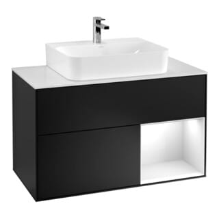 V&B Waschtischunterschrank Finion 100, Pl w m, Rg r glo wh. Lac, bla m Lac