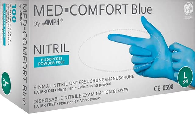 Einweghandschuhe Nitril, MED COMFORT BLUE, puderfrei, Gr. L