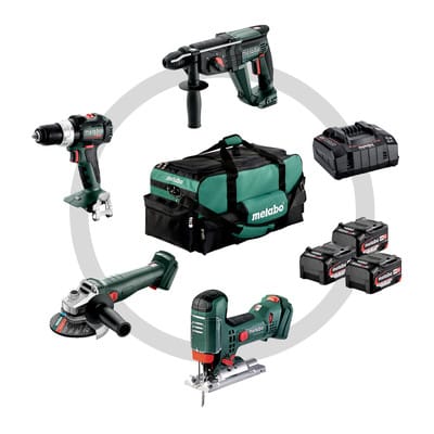 Metabo Akku Combo Set Bauhandwerk 4.3 SB 18 LT BL + W 18 L 9-125 Quick + KH 18 LTX 24 + STA 18 LTX 100; Werkzeugtasche