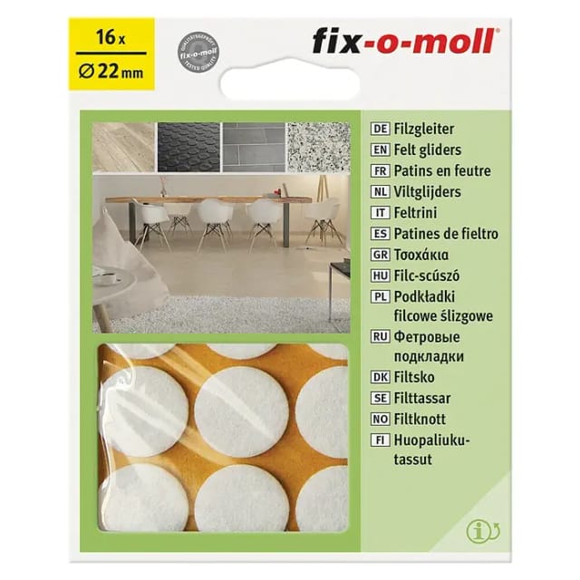 fix-o-moll SUKI, Gleiter rund, Durchmesser 22mm zum Kleben Filz weiß