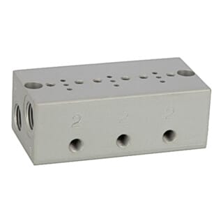 Riegler Reihengrundplatte 3-fach, M5 für Mini-Magnetventile 15 mm