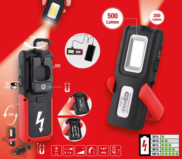 KS Tools Mobile Werkstatt-Handlampe, knickbar, 500 Lumen