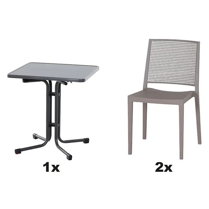 Siena Garden Urban Lights Gartenmöbel-Set Square Stuhl/Paco Tisch (3 -tlg., Polypropylen, Melamin, Taupe/Anthrazit, Tisch (L x B x H): 70 x 70 x 71 cm