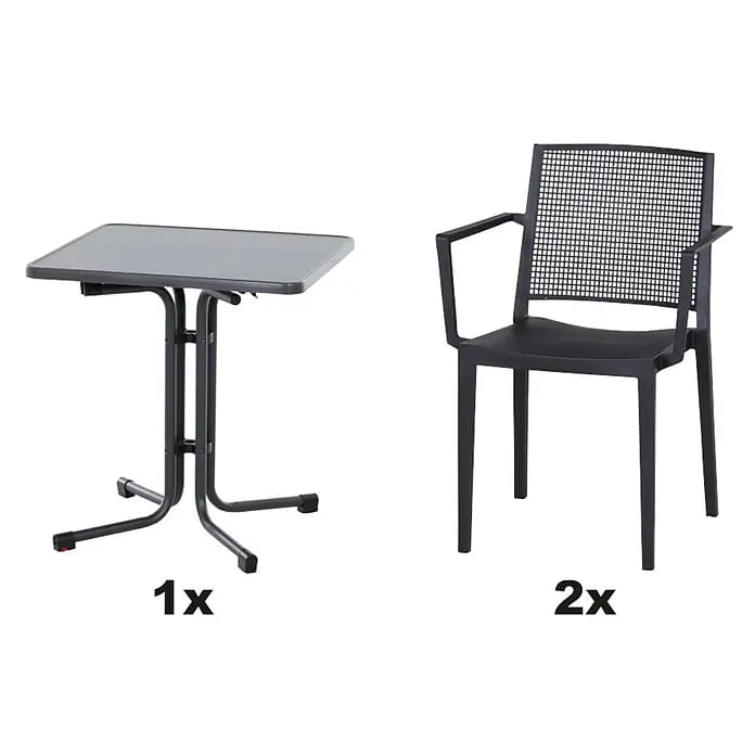 Siena Garden Urban Lights Gartenmöbel-Set Square Sessel/Paco Tisch (3 -tlg., Polypropylen, Melamin, Anthrazit, Tisch (L x B x H): 70 x 70 x 71 cm)