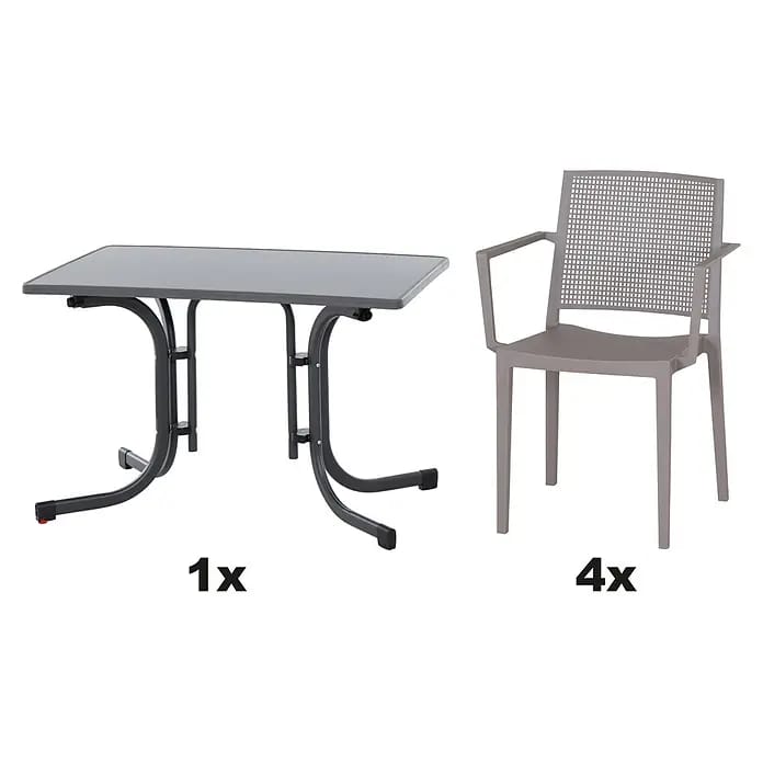 Siena Garden Urban Lights Gartenmöbel-Set Square Sessel/Paco Tisch (5 -tlg., Polypropylen, Melamin, Taupe/Anthrazit, Tisch (L x B): 110x70cm)