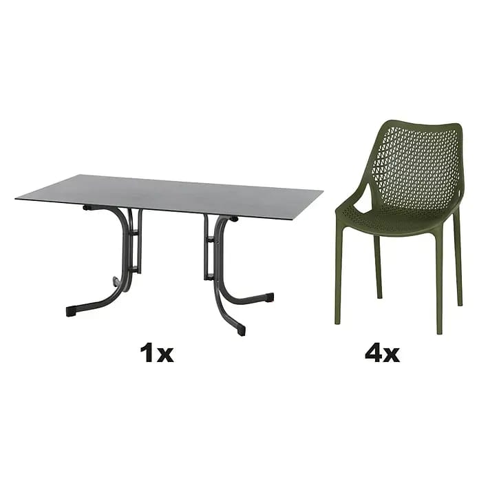 Siena Garden Urban Lights Gartenmöbel-Set District Sessel/Sola Tisch (5 -tlg., Polypropylen, Olive/Anthrazit, Tisch (L x B x H): 160 x 90 x 71 cm)
