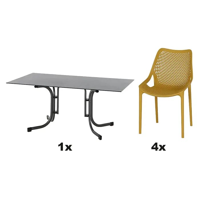 Siena Garden Urban Lights Gartenmöbel-Set District Sessel/Sola Tisch (5 -tlg., Polypropylen, Mustard/Anthrazit, Tisch (L x B x H): 160 x 90 x 71 cm)