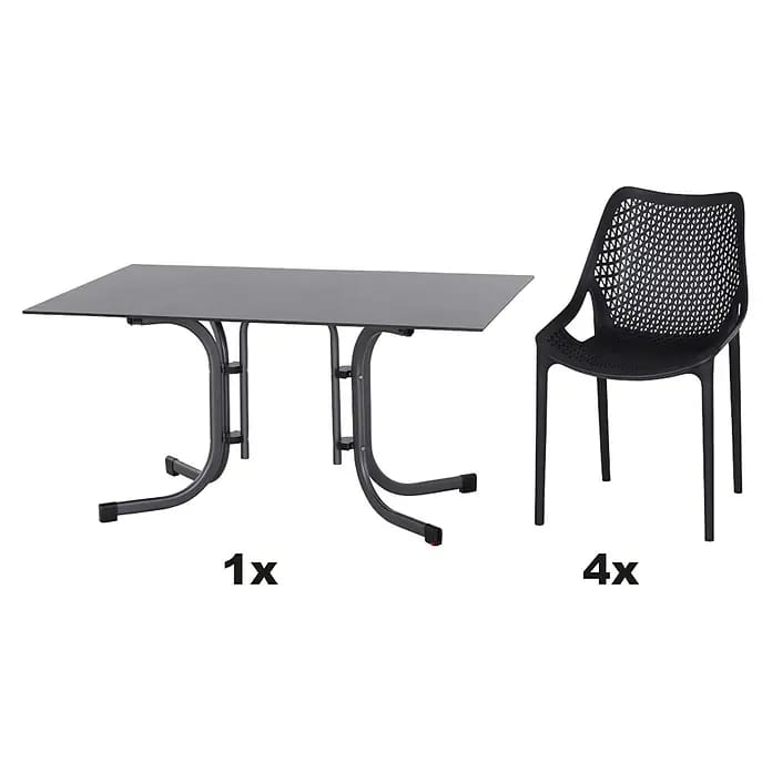Siena Garden Urban Lights Gartenmöbel-Set District Sessel/Sola Tisch (5 -tlg., Polypropylen, Anthrazit, Tisch (L x B x H): 140 x 90 x 71 cm)