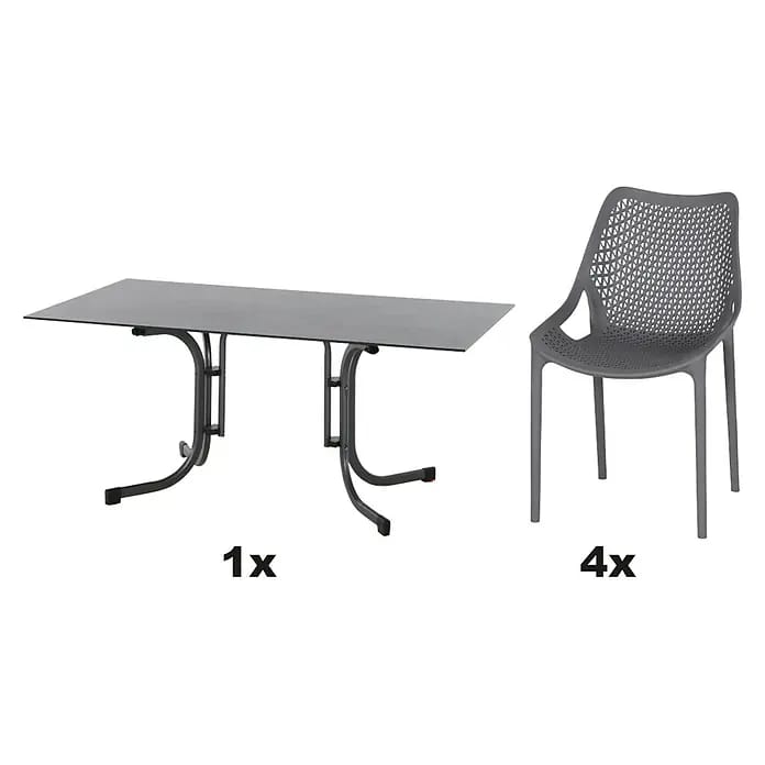 Siena Garden Urban Lights Gartenmöbel-Set District Sessel/Sola Tisch (5 -tlg., Polypropylen, Grau/Anthrazit, Tisch (L x B x H): 160 x 90 x 71 cm)
