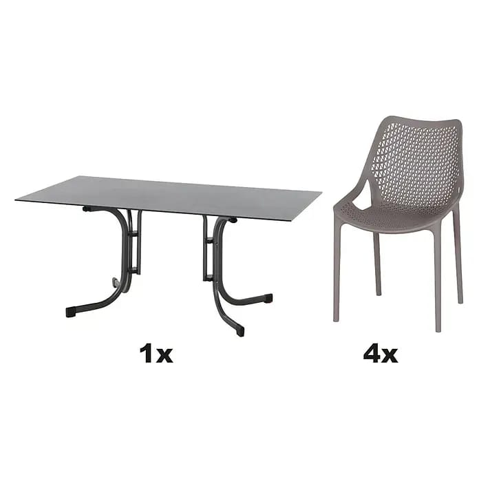 Siena Garden Urban Lights Gartenmöbel-Set District Sessel/Sola Tisch (5 -tlg., Polypropylen, Taupe/Anthrazit, Tisch (L x B x H): 160 x 90 x 71 cm)