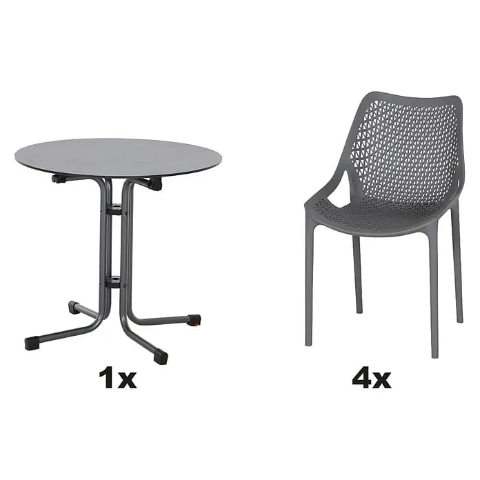 Siena Garden Urban Lights Gartenmöbel-Set District Sessel/Sola Tisch (5 -tlg., Polypropylen, Grau/Anthrazit, Tisch (Ø x H): 80 x 70 cm)