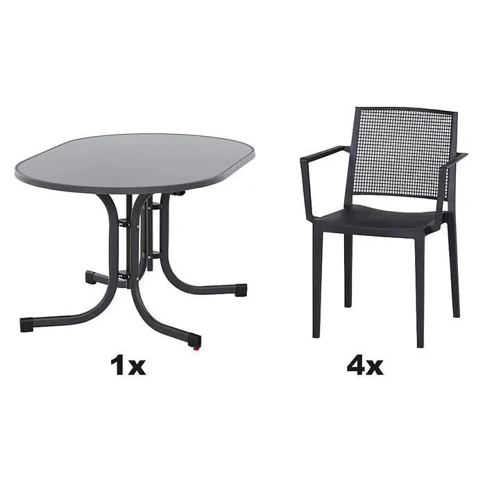 Siena Garden Urban Lights Gartenmöbel-Set Square Sessel/Paco Tisch (5 -tlg., Polypropylen, Melamin, Anthrazit, Tisch (L x B x H): 140 x 90 x 71 cm)