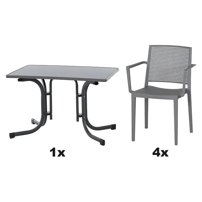 Siena Garden Urban Lights Gartenmöbel-Set Square Sessel/Paco Tisch (5 -tlg., Polypropylen, Melamin, Grau/Anthrazit, Tisch (L x B): 110x70cm)