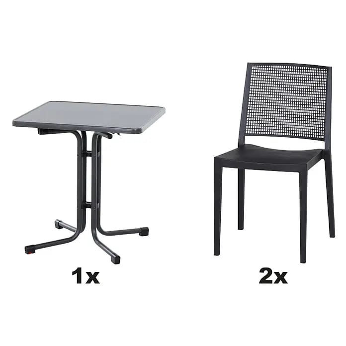 Siena Garden Urban Lights Gartenmöbel-Set Square Stuhl/Paco Tisch (3 -tlg., Polypropylen, Melamin, Anthrazit, Tisch (L x B x H): 70 x 70 x 71 cm)