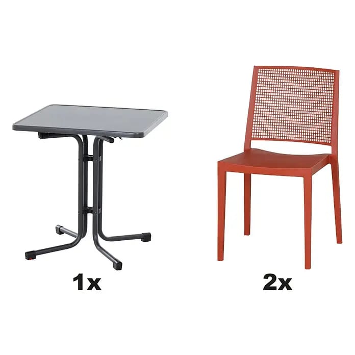Siena Garden Urban Lights Gartenmöbel-Set Square Stuhl/Paco Tisch (3 -tlg., Polypropylen, Melamin, Brick/Anthrazit, Tisch (L x B x H): 70 x 70 x 71 cm