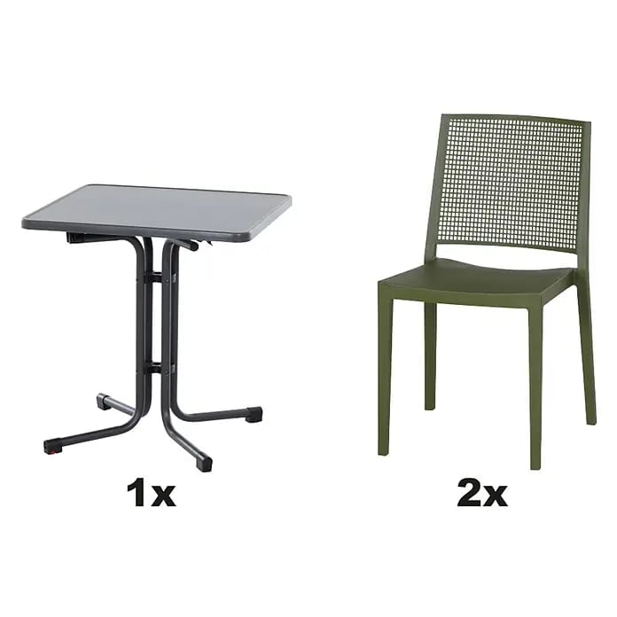 Siena Garden Urban Lights Gartenmöbel-Set Square Stuhl/Paco Tisch (3 -tlg., Polypropylen, Melamin, Olive/Anthrazit, Tisch (L x B x H): 70 x 70 x 71 cm