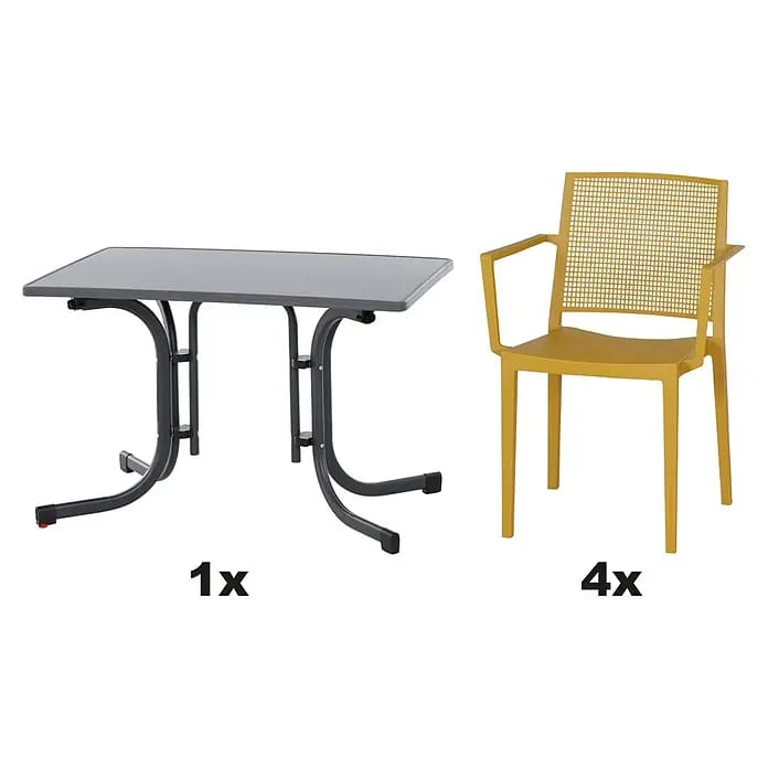 Siena Garden Urban Lights Gartenmöbel-Set Square Sessel/Paco Tisch (5 -tlg., Polypropylen, Melamin, Mustard/Anthrazit, Tisch (L x B): 110x70cm)