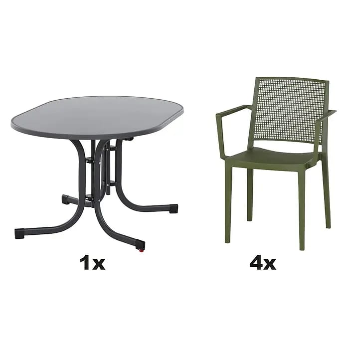 Siena Garden Urban Lights Gartenmöbel-Set Square Sessel/Paco Tisch (5 -tlg., Polypropylen, Melamin, Olive/Anthrazit, Tisch (L x B x H): 140 x 90 x 71