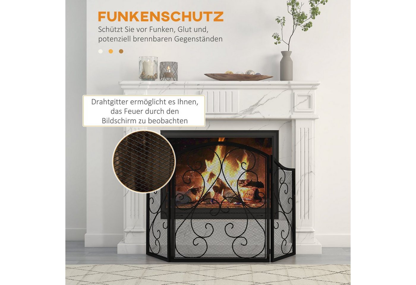 HOMCOM Kamingitter Klappbar mit 3 Paneelen 66 x 31 x 81 cm Bild 3