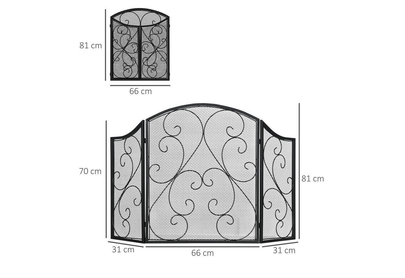 HOMCOM Kamingitter Klappbar mit 3 Paneelen 66 x 31 x 81 cm Bild 4