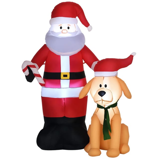 Outsunny Aufblasbarer Weihnachtsmann mit Hund für Innen- und Außenbereich
