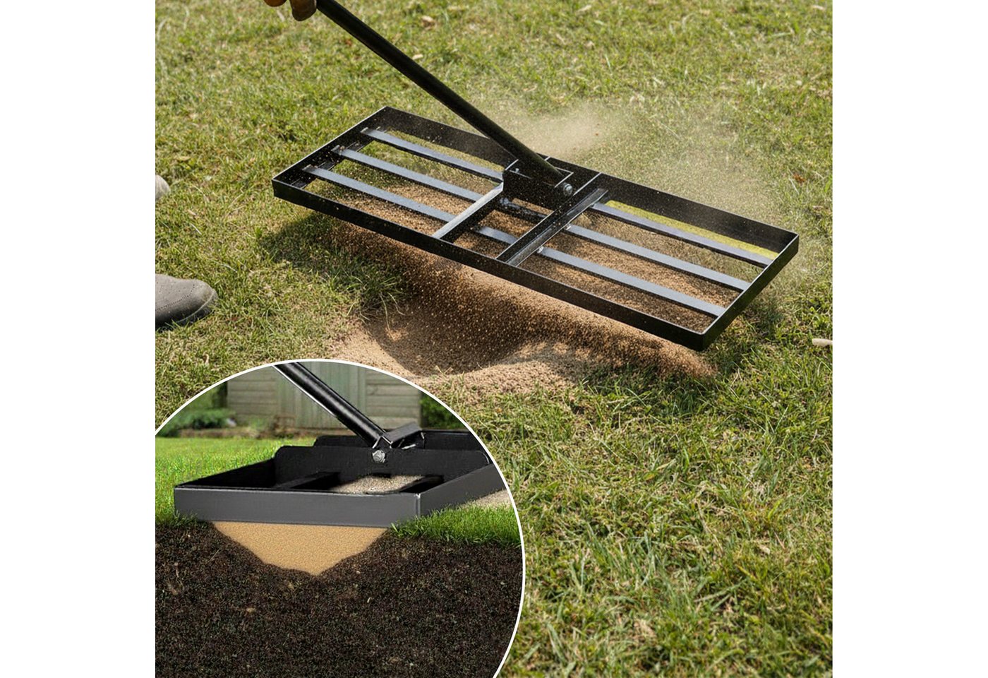 Relaxdays Rasenrakel Stahl Schwarz mit Stiel Rutschfest 76 cm x 25 cm 5,6 kg Bild 2