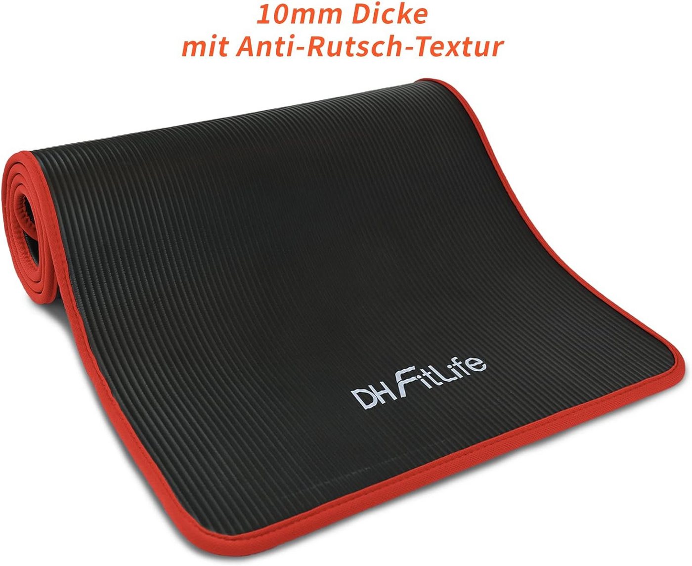 DH FitLife Fitnessmatte 183x61x1 cm für Zuhause NBR Trainingsmatte Schwarz Bild 2