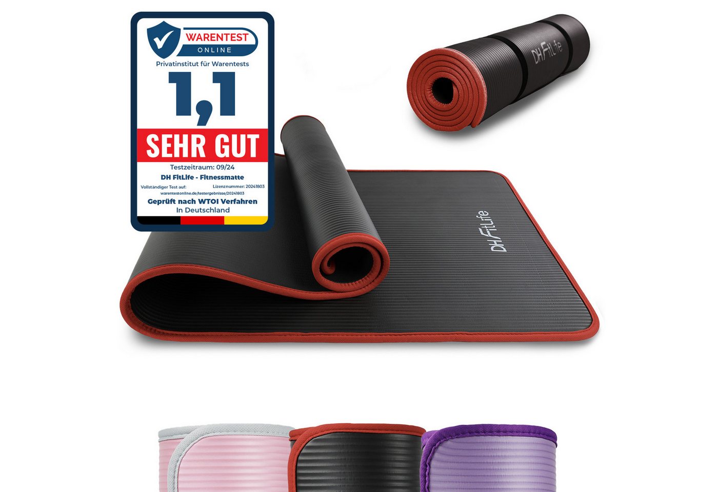 DH FitLife Fitnessmatte 183x61x1 cm für Zuhause NBR Trainingsmatte Schwarz Bild 3