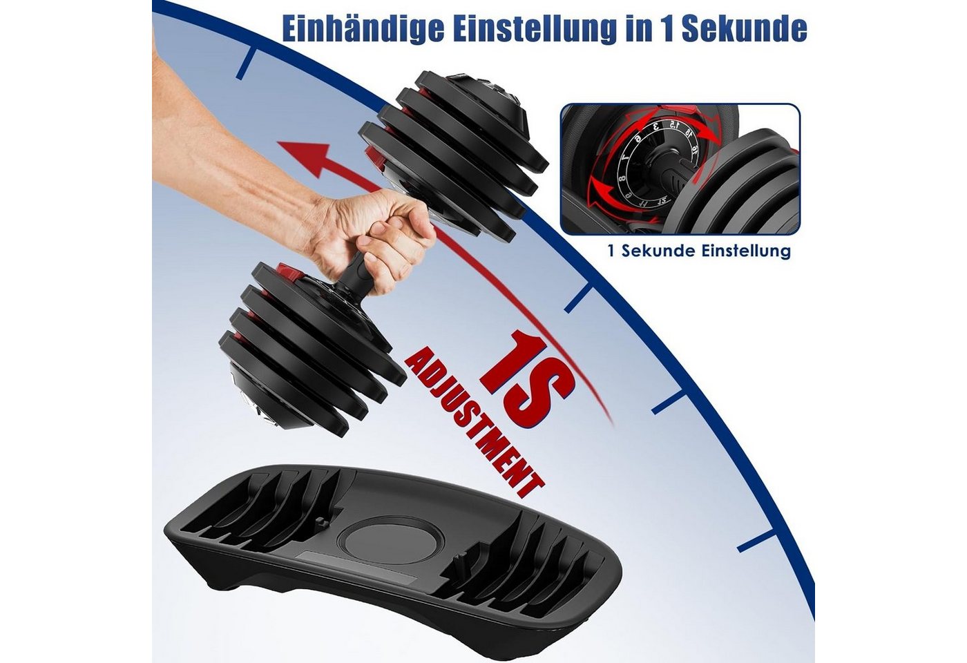 DH FitLife Verstellbare Kurzhantel 18 kg für Krafttraining Zuhause mit 12 Gewichtsstufen
