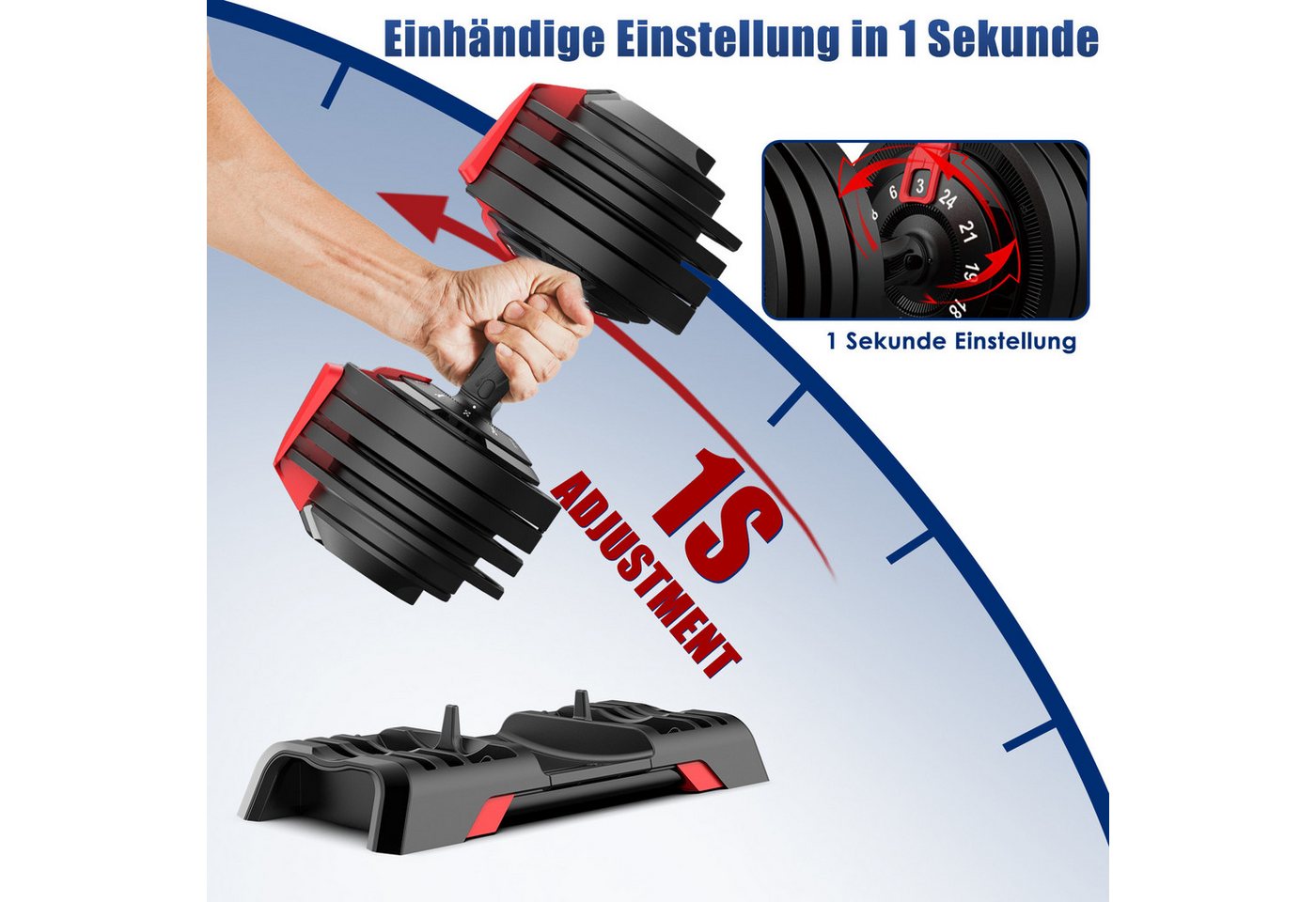DH FitLife Verstellbare Kurzhantel 24 kg für Krafttraining Zuhause mit 12 Gewichtsstufen