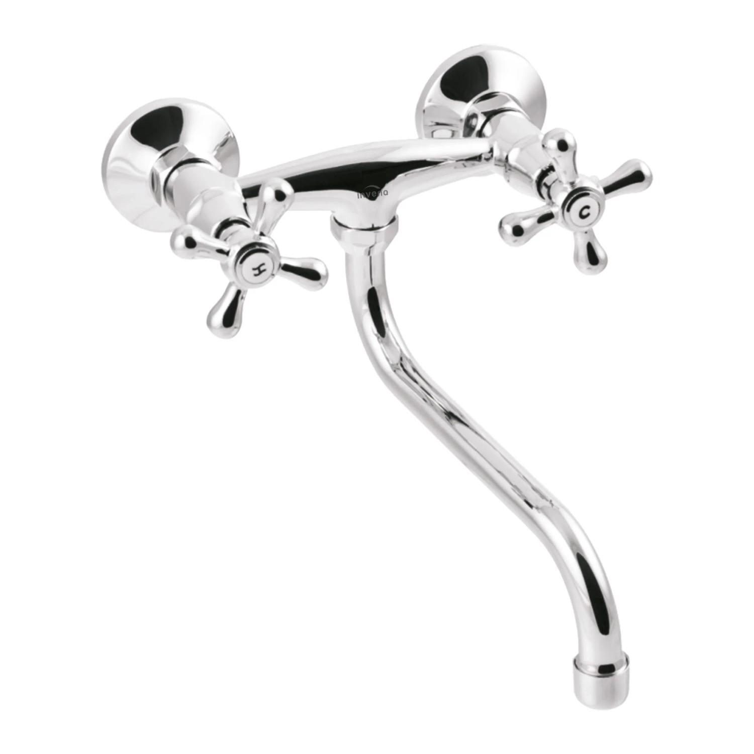 KOLMAN Küchenarmatur Wandmontage 25 cm Küchenmischer in Silber mit S-Auslauf
