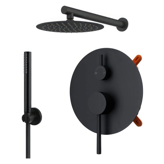 KOLMAN Komplettes Duschsystem Unterputz Armatur Wasserhahn mit Kopfbrause in Schwarz