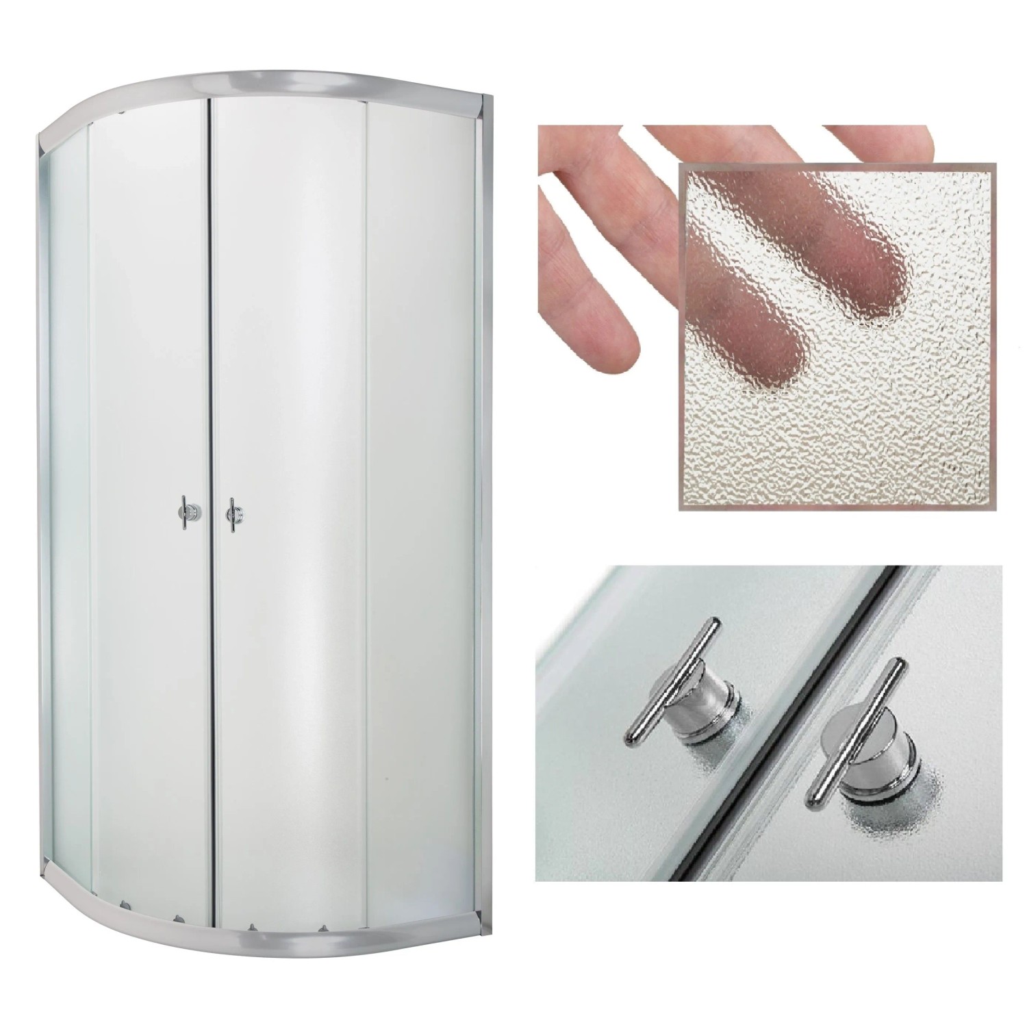 KOLMAN Duschkabine Viertelkreis 80 x 80 x 180 cm Milchglas Chrom