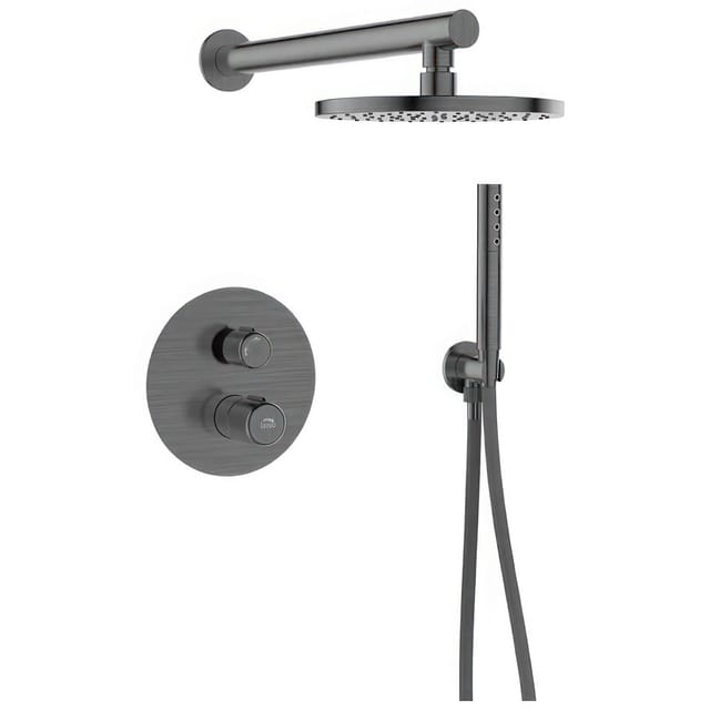KOLMAN Komplettes Duschsystem Unterputz Armatur Wasserhahn mit Kopfbrause in Grau