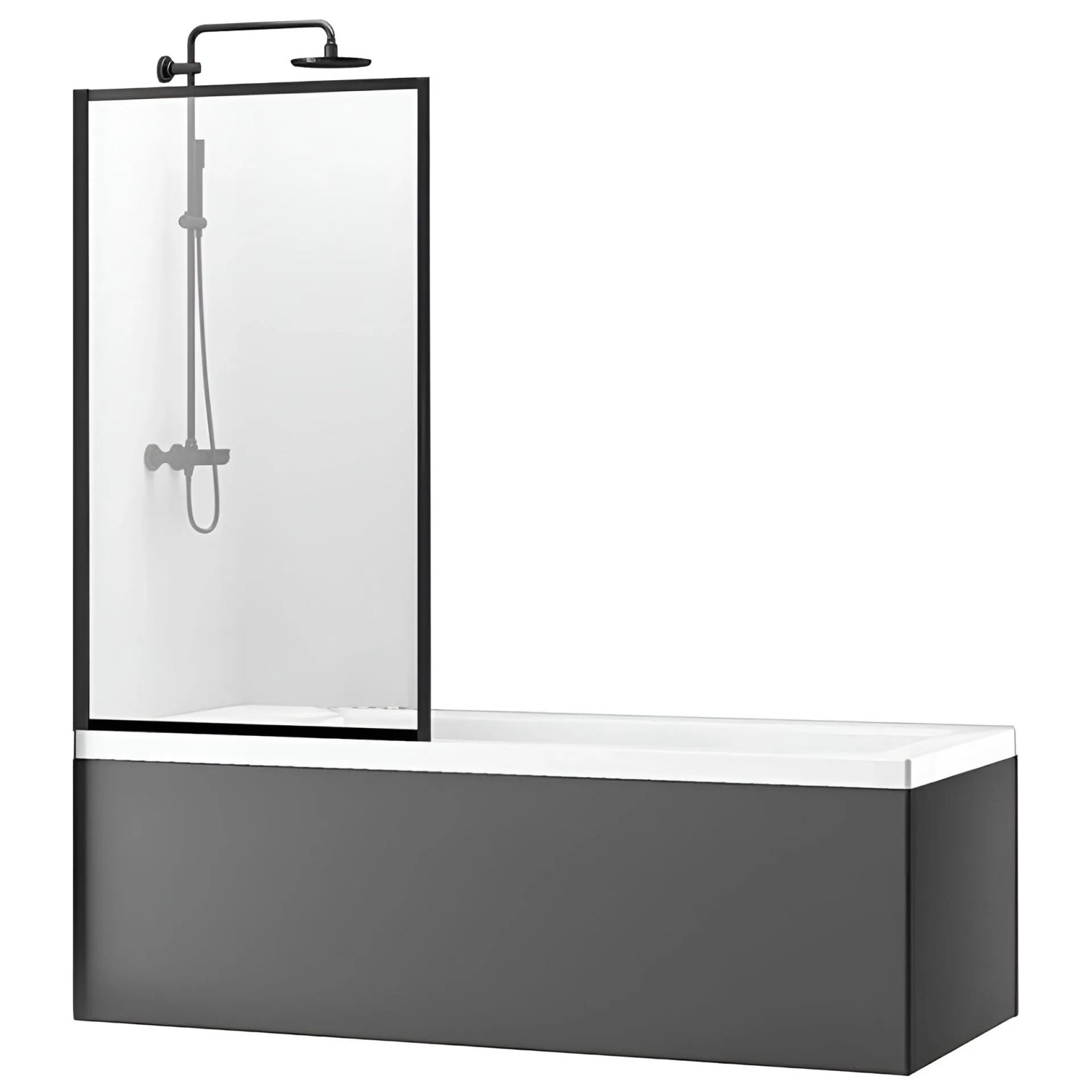 KOLMAN Badewannenaufsatz 1-teilig 70x140 cm ESG 5 mm Klarglas Schwarz