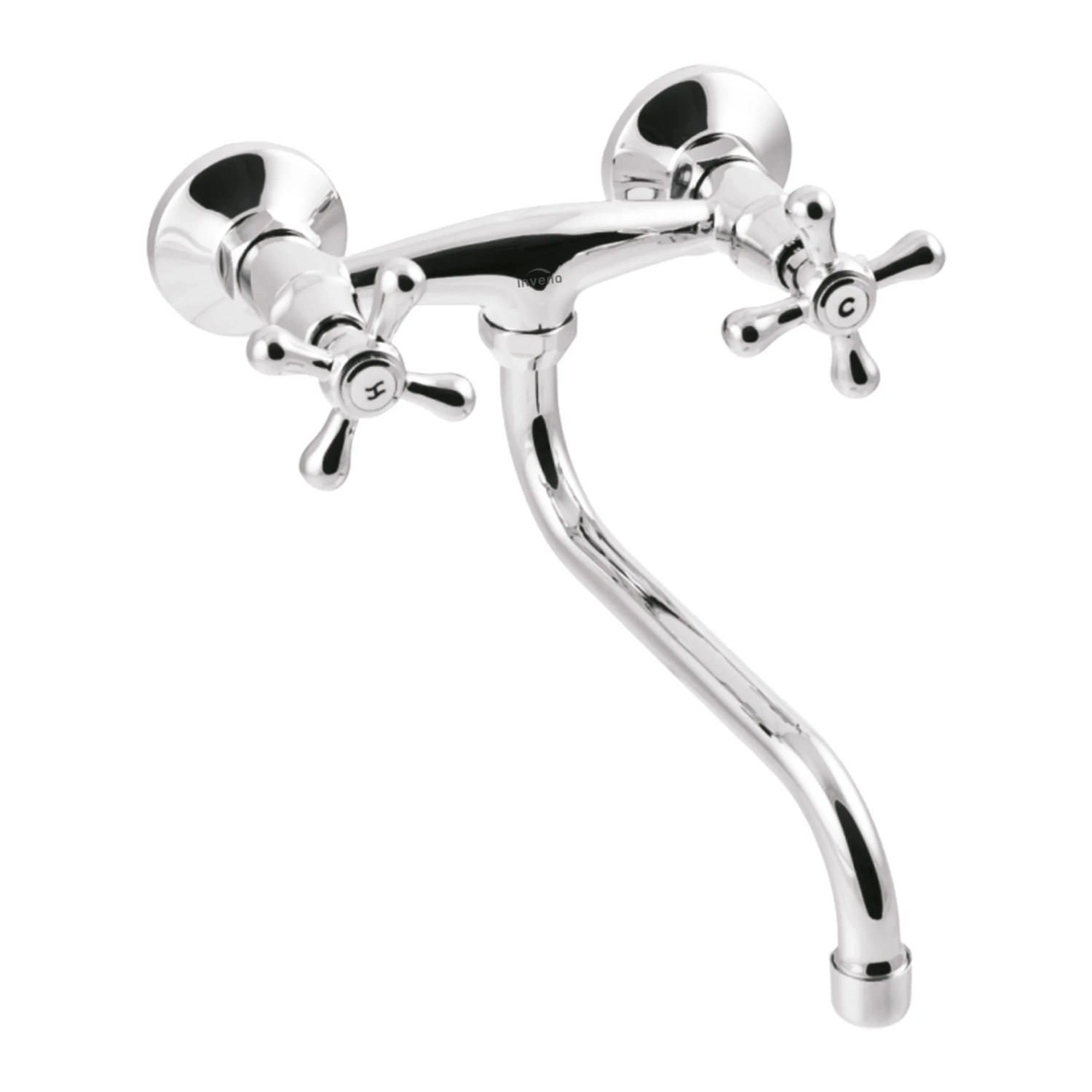 KOLMAN Küchenarmatur Wandmontage 20 cm Küchenmischer in Silber mit S-Auslauf