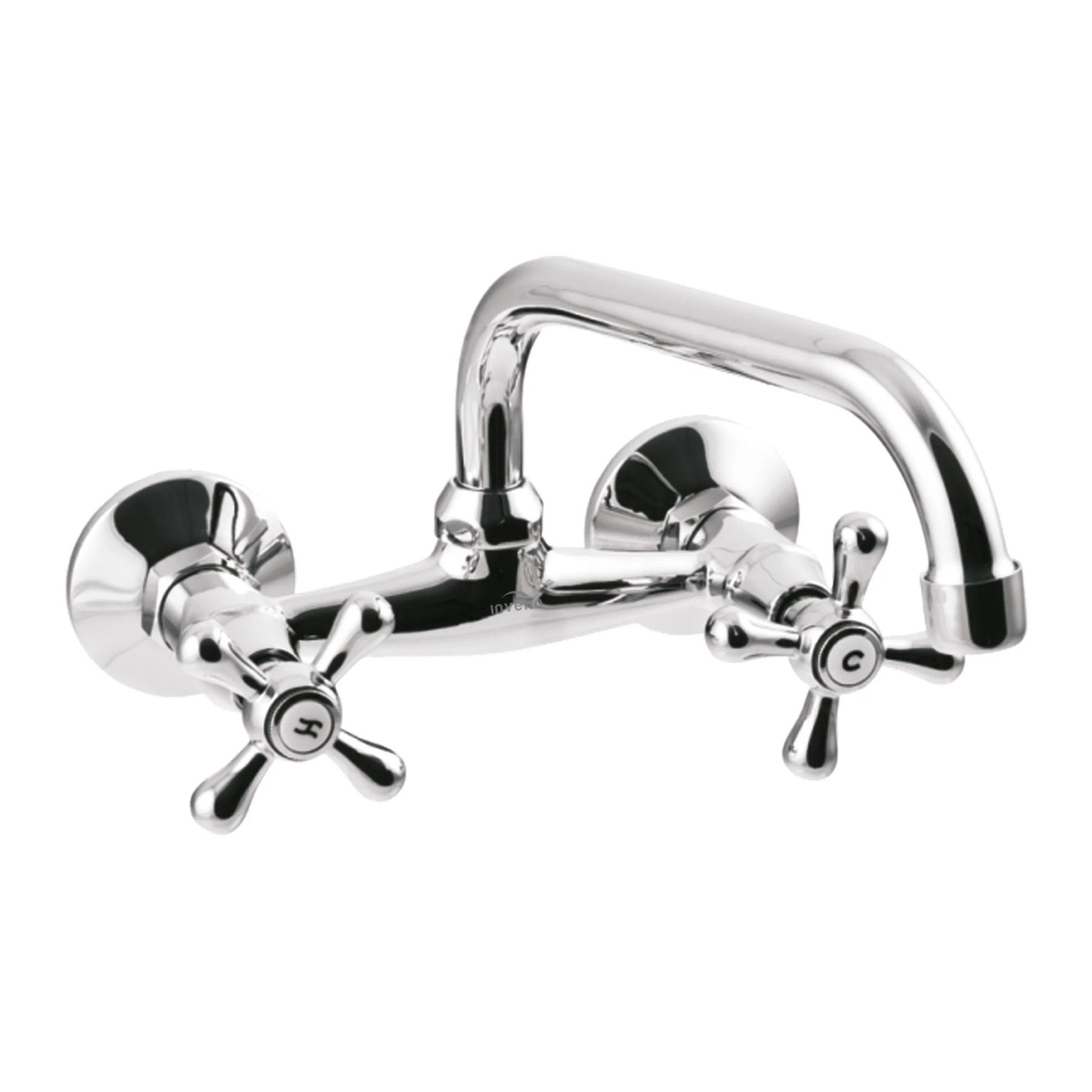 KOLMAN Küchenarmatur Wandmontage 25 cm Küchenmischer in Silber mit U-Auslauf